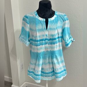 J.Jill Tie-Dye Pintuck Button Blouse | Size Small Petite